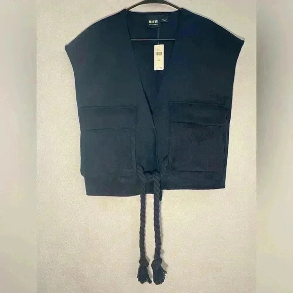By ANTHROPOLOGIE Maeve Cropped Sweater Vest Boxy Academia Utility Navy Rope OS - Picture 5 of 12